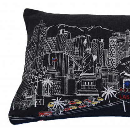 35" Black as Vegas Nighttime Skyline Lumbar Decorative Pillow FurniFindUSA