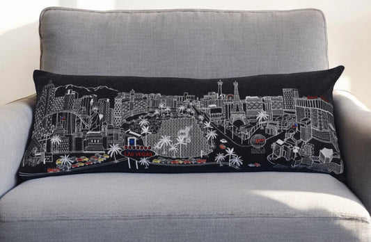 35" Black as Vegas Nighttime Skyline Lumbar Decorative Pillow FurniFindUSA
