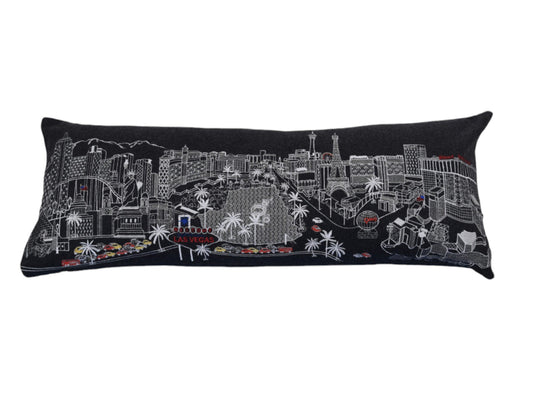 35" Black as Vegas Nighttime Skyline Lumbar Decorative Pillow FurniFindUSA