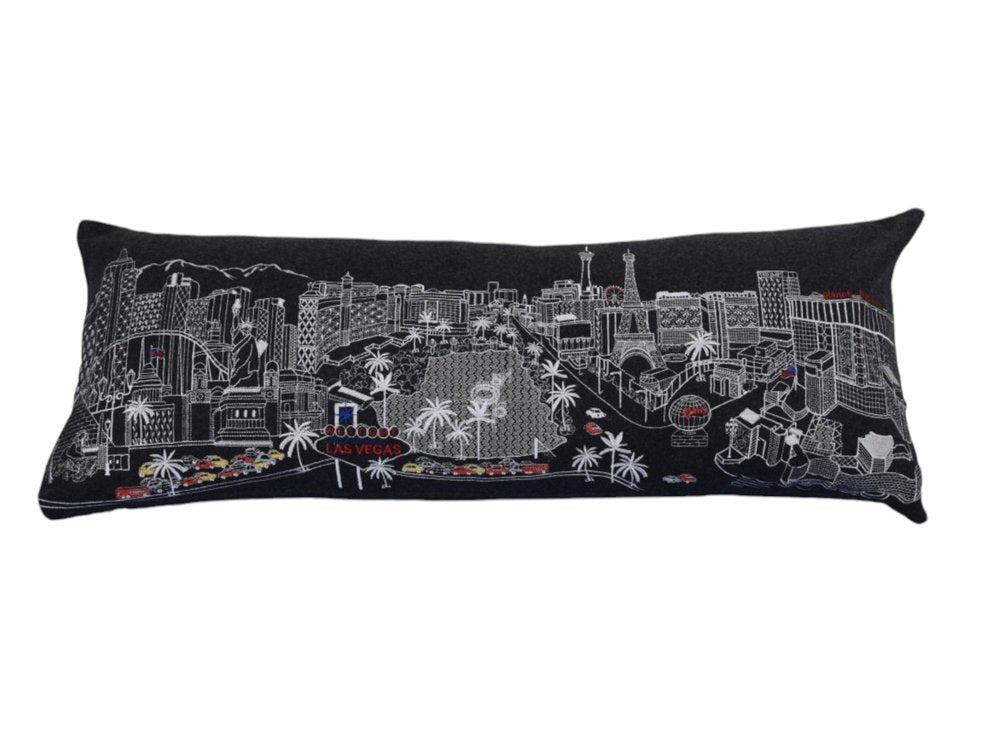 14" X 35" Dark Gray And White Las Vegas Nighttime Skyline Lumbar Decorative Pillow — view 2