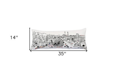 14" X 35" Dark Gray And White Las Vegas Nighttime Skyline Lumbar Decorative Pillow HomeRoots