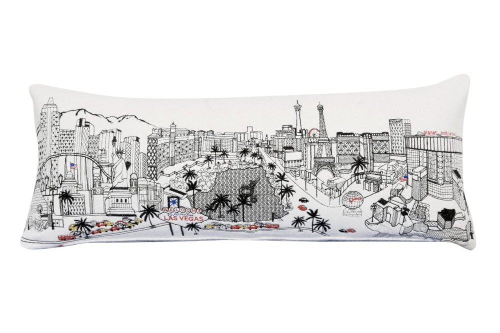 14" X 35" Dark Gray And White Las Vegas Nighttime Skyline Lumbar Decorative Pillow HomeRoots