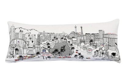 14" X 35" Dark Gray And White Las Vegas Nighttime Skyline Lumbar Decorative Pillow HomeRoots