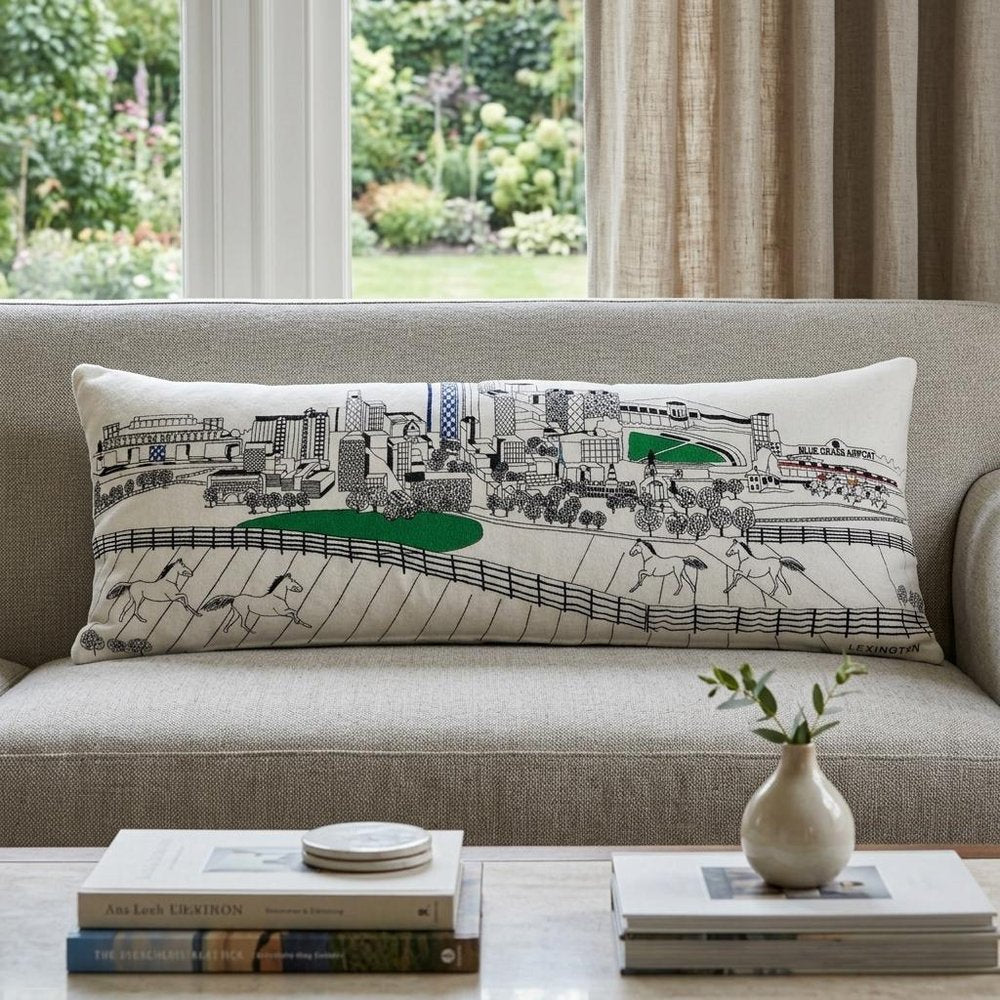 14" X 35" Dark Gray And White Lexington Nighttime Skyline Lumbar Decorative Pillow HomeRoots