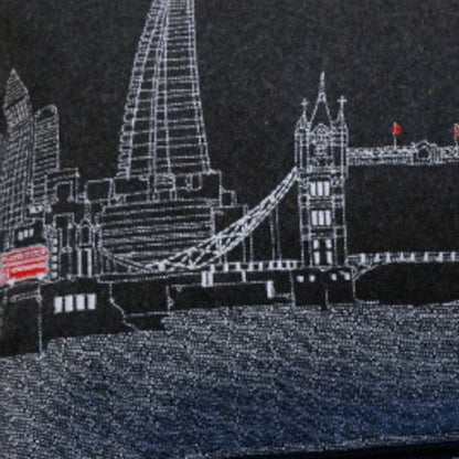 14" X 35" Dark Gray And White London Nighttime Skyline Lumbar Decorative Pillow HomeRoots