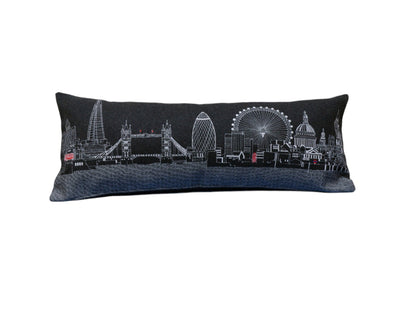 35" Black London Nighttime Skyline Lumbar Decorative Pillow FurniFindUSA