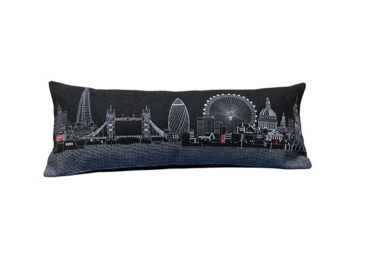 35" Black London Nighttime Skyline Lumbar Decorative Pillow FurniFindUSA