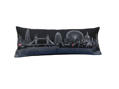 14" X 35" Dark Gray And White London Nighttime Skyline Lumbar Decorative Pillow HomeRoots