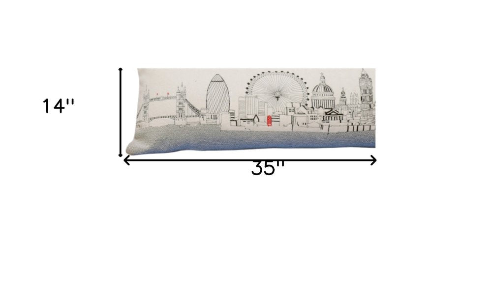 14" X 35" Dark Gray And White London Nighttime Skyline Lumbar Decorative Pillow — view 9