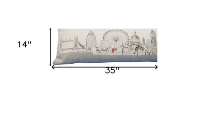 14" X 35" Dark Gray And White London Nighttime Skyline Lumbar Decorative Pillow HomeRoots