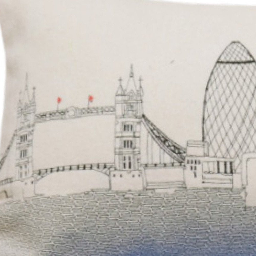 14" X 35" Dark Gray And White London Nighttime Skyline Lumbar Decorative Pillow HomeRoots
