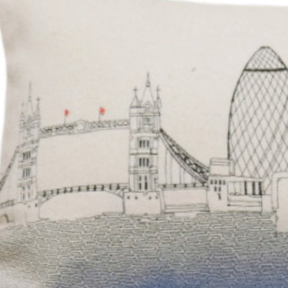 14" X 35" Dark Gray And White London Nighttime Skyline Lumbar Decorative Pillow HomeRoots