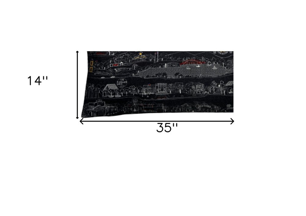 14" X 35" Dark Gray And White Los Gatos Nighttime Skyline Lumbar Decorative Pillow — view 4