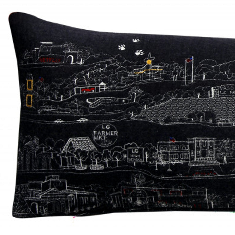 35" Black Los Gatos Nighttime Skyline Lumbar Decorative Pillow FurniFindUSA