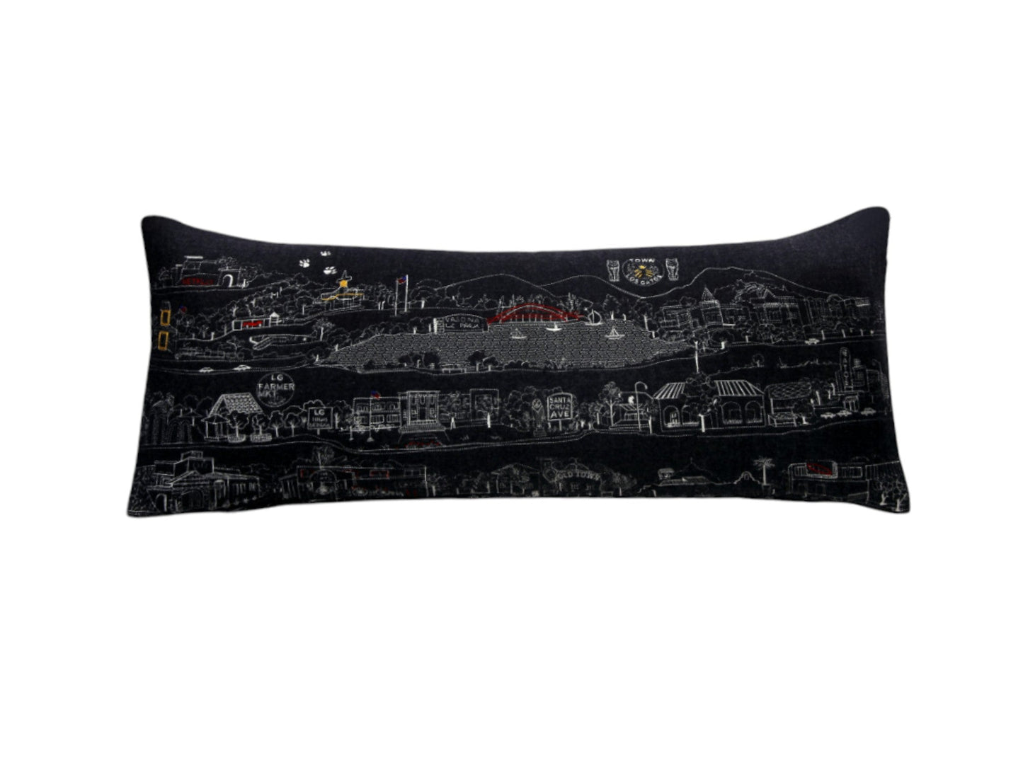 35" Black Los Gatos Nighttime Skyline Lumbar Decorative Pillow FurniFindUSA