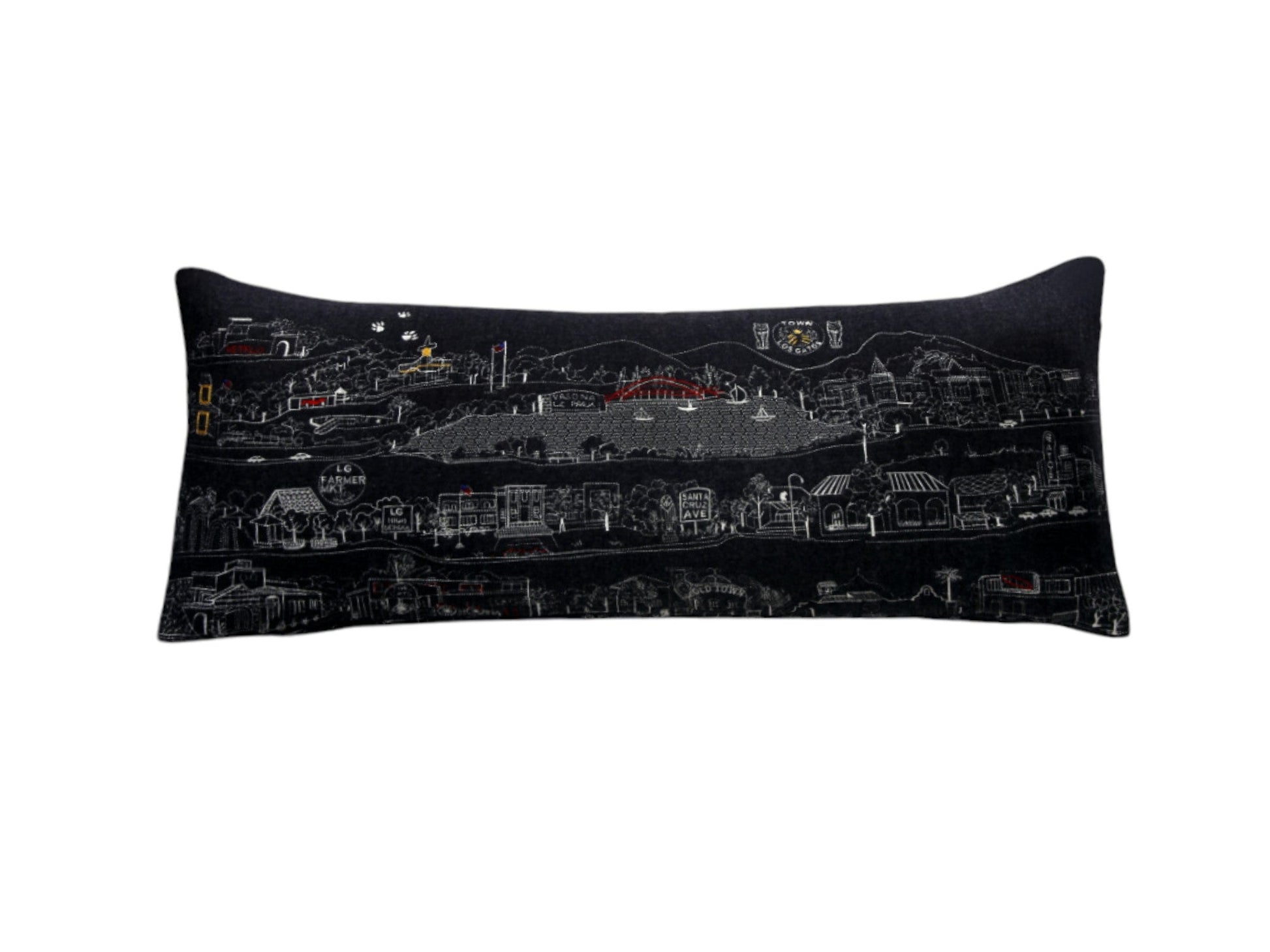 35" Black Los Gatos Nighttime Skyline Lumbar Decorative Pillow FurniFindUSA