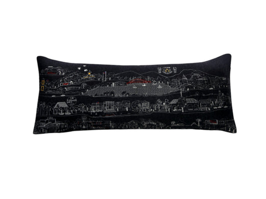 35" Black Los Gatos Nighttime Skyline Lumbar Decorative Pillow FurniFindUSA