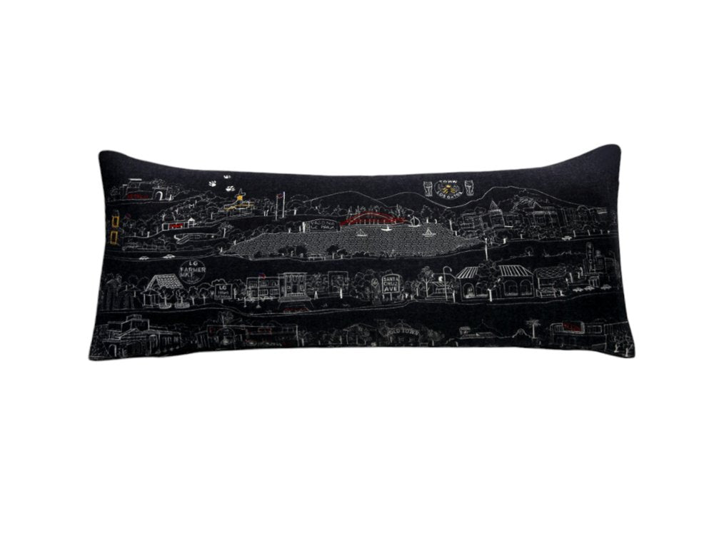 14" X 35" Dark Gray And White Los Gatos Nighttime Skyline Lumbar Decorative Pillow — view 2