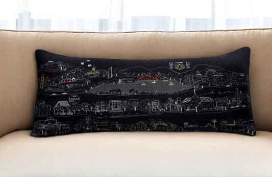 35" Black Los Gatos Nighttime Skyline Lumbar Decorative Pillow FurniFindUSA