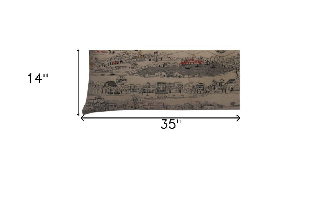14" X 35" Dark Gray And White Los Gatos Nighttime Skyline Lumbar Decorative Pillow HomeRoots