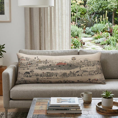 14" X 35" Dark Gray And White Los Gatos Nighttime Skyline Lumbar Decorative Pillow HomeRoots