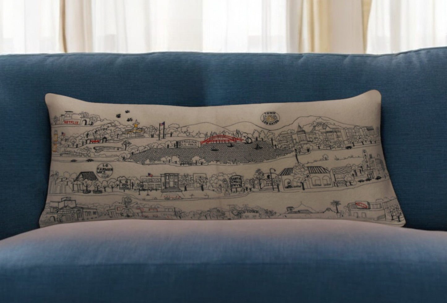 35" White Los Gatos Daylight Skyline Lumbar Decorative Pillow FurniFindUSA