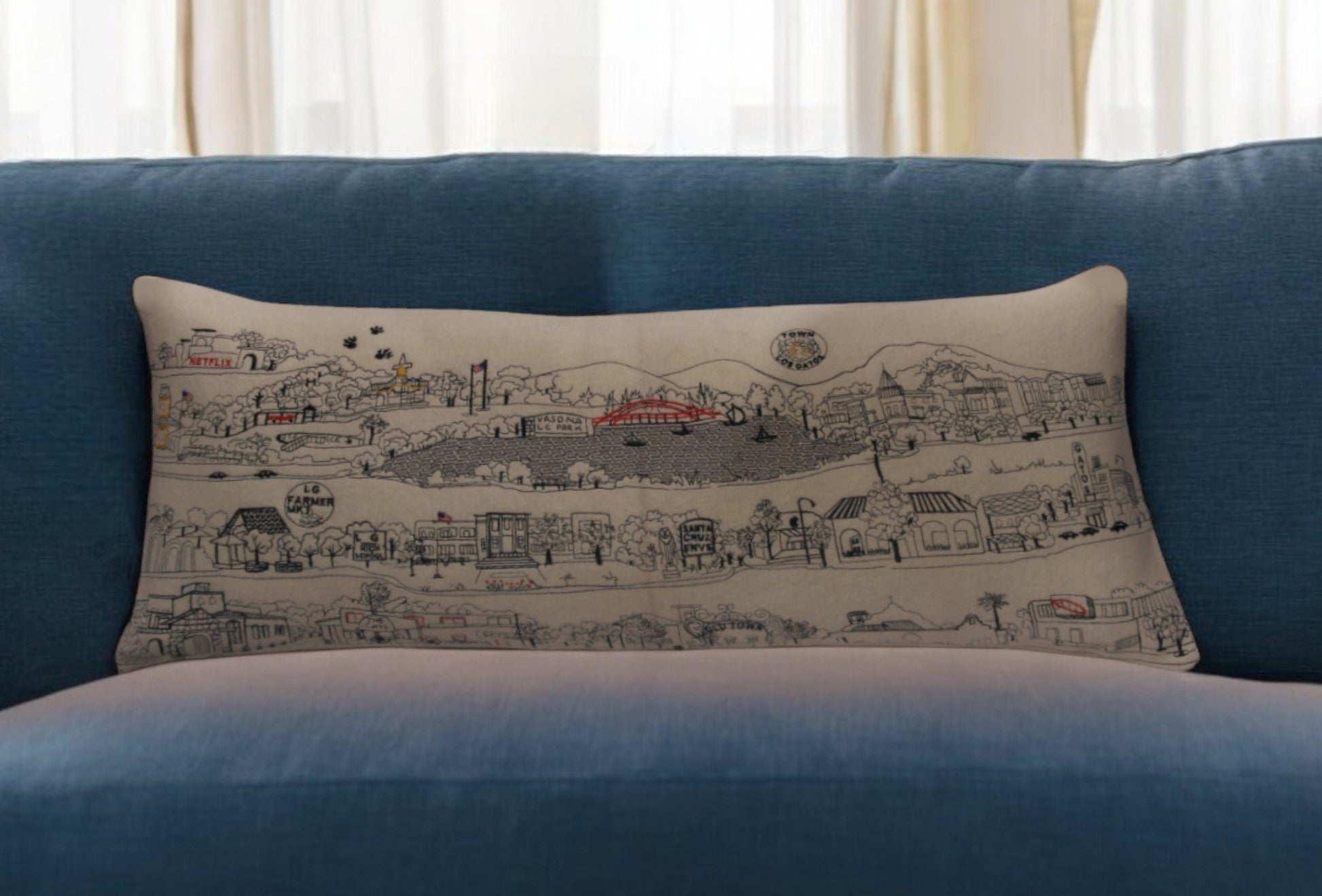 35" White Los Gatos Daylight Skyline Lumbar Decorative Pillow FurniFindUSA