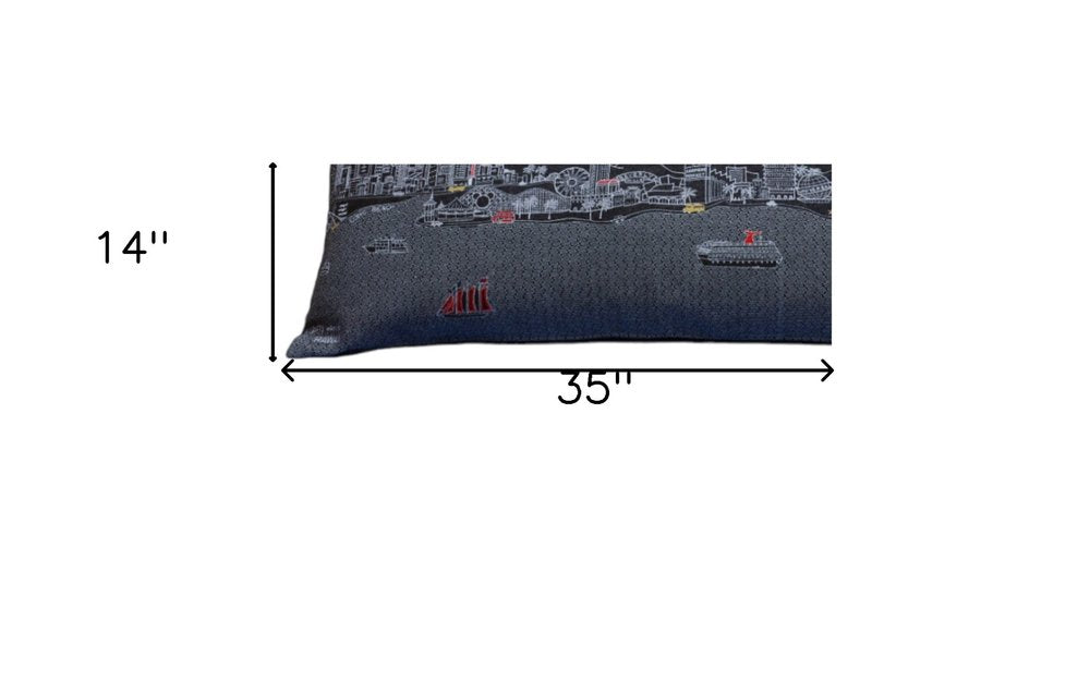 14" X 35" Dark Gray And White Los Angeles Nighttime Skyline Lumbar Decorative Pillow — view 5