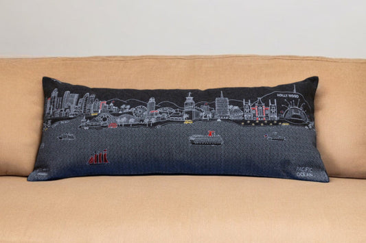 35" Black Los Angeles Nighttime Skyline Lumbar Decorative Pillow FurniFindUSA