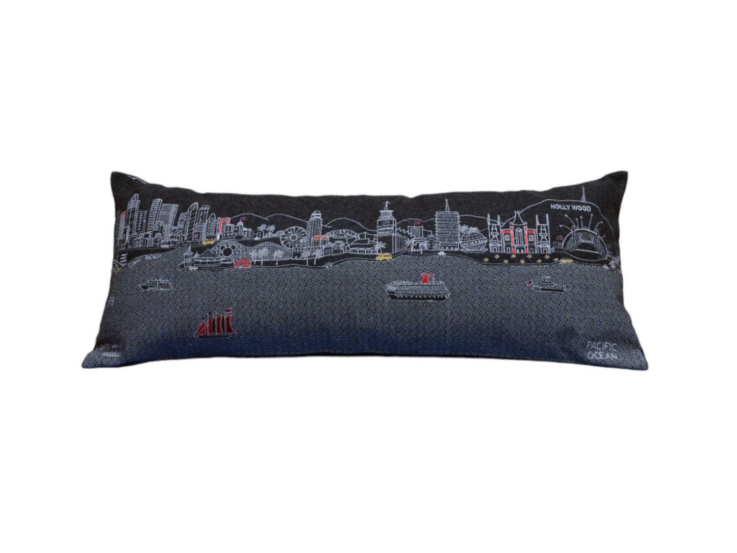 35" Black Los Angeles Nighttime Skyline Lumbar Decorative Pillow FurniFindUSA