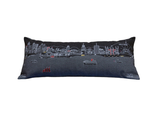 35" Black Los Angeles Nighttime Skyline Lumbar Decorative Pillow FurniFindUSA