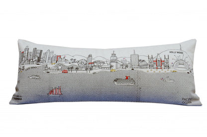 14" X 35" Dark Gray And White Los Angeles Nighttime Skyline Lumbar Decorative Pillow HomeRoots
