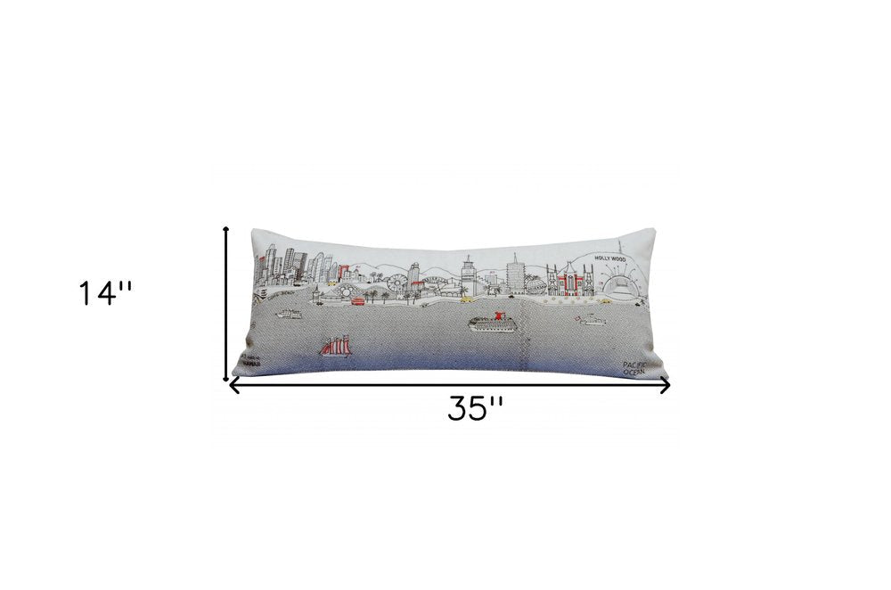 14" X 35" Dark Gray And White Los Angeles Nighttime Skyline Lumbar Decorative Pillow — view 8