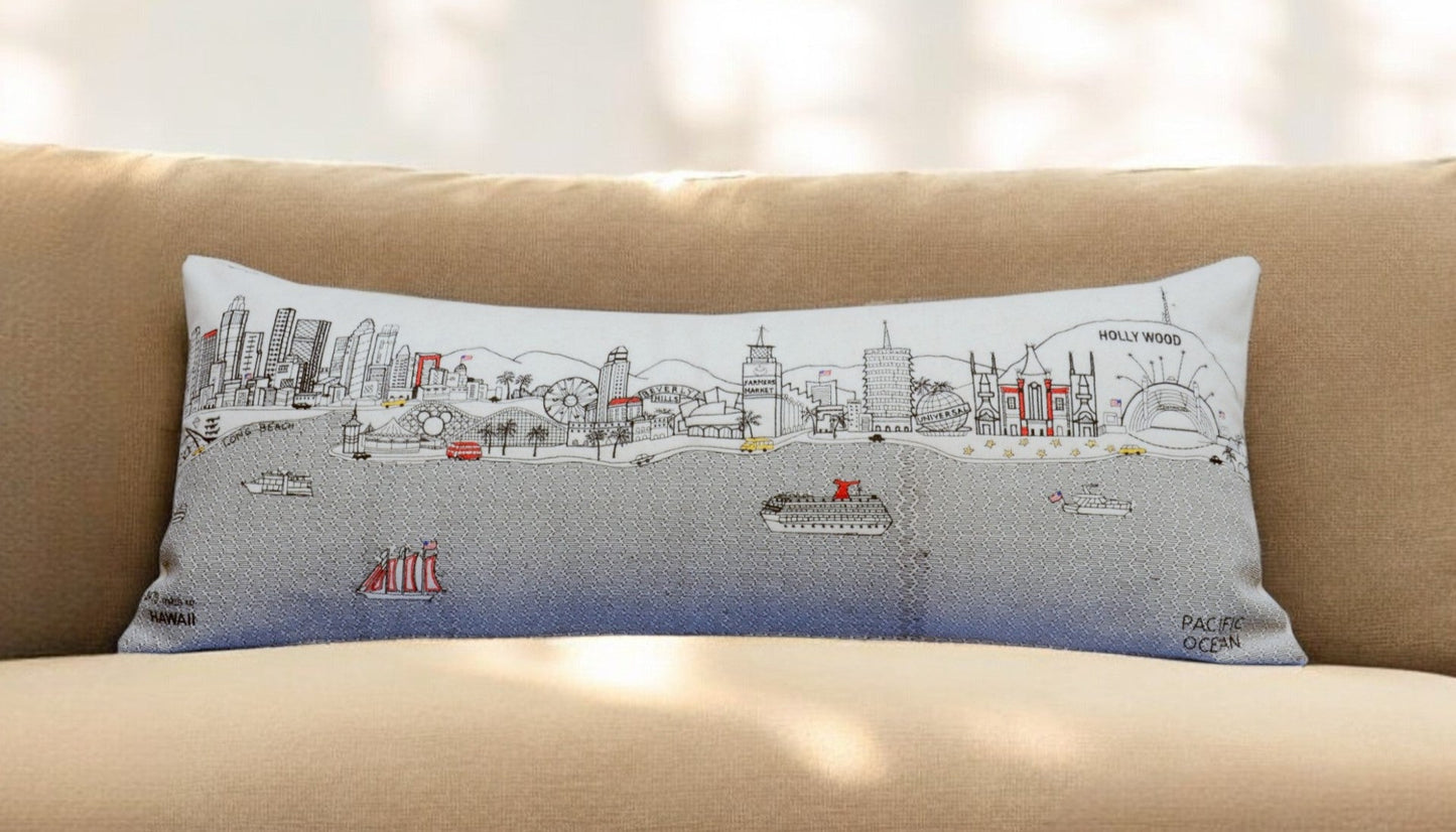 35" White Los Angeles Daylight Skyline Lumbar Decorative Pillow FurniFindUSA