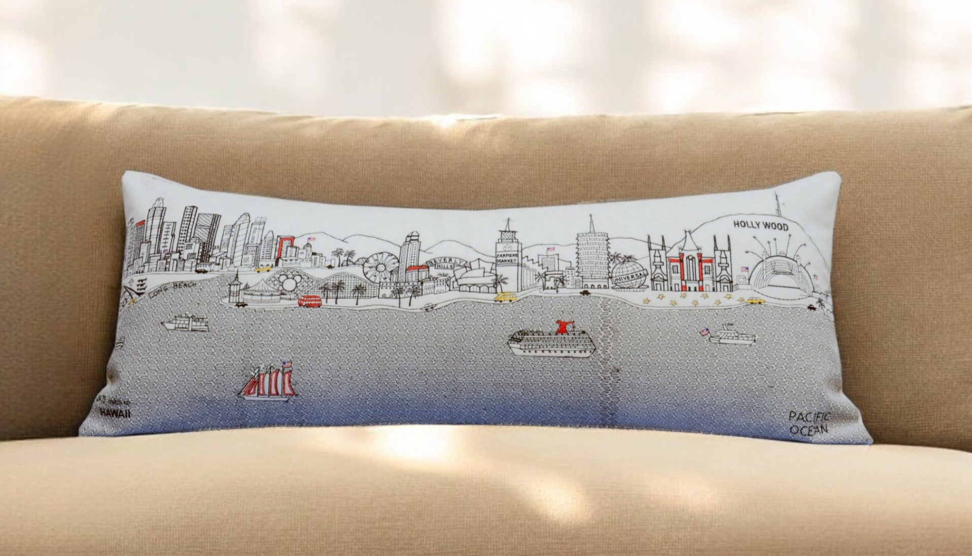 35" White Los Angeles Daylight Skyline Lumbar Decorative Pillow FurniFindUSA