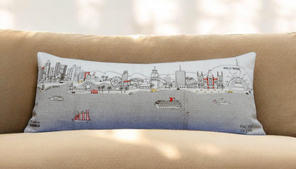 35" White Los Angeles Daylight Skyline Lumbar Decorative Pillow FurniFindUSA