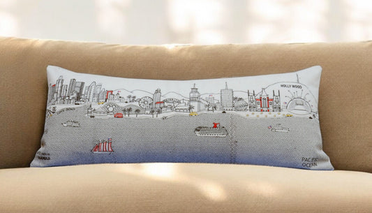 35" White Los Angeles Daylight Skyline Lumbar Decorative Pillow FurniFindUSA