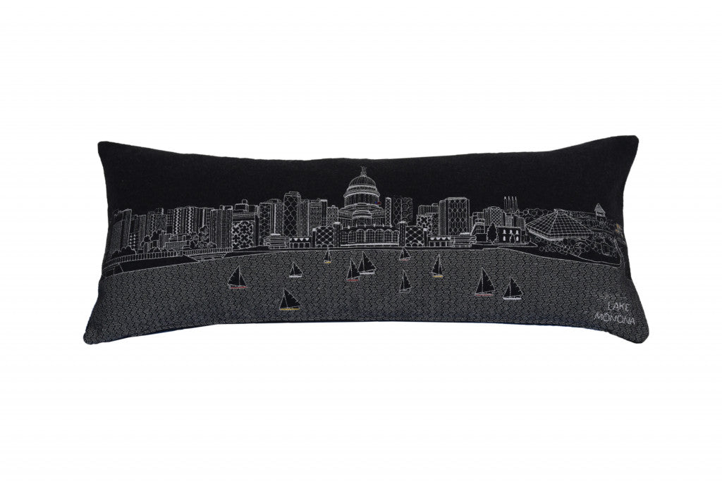 35" Black Madison Nighttime Skyline Lumbar Decorative Pillow FurniFindUSA
