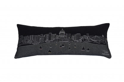 35" Black Madison Nighttime Skyline Lumbar Decorative Pillow FurniFindUSA