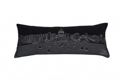 14" X 35" Dark Gray And White Madison Nighttime Skyline Lumbar Decorative Pillow HomeRoots