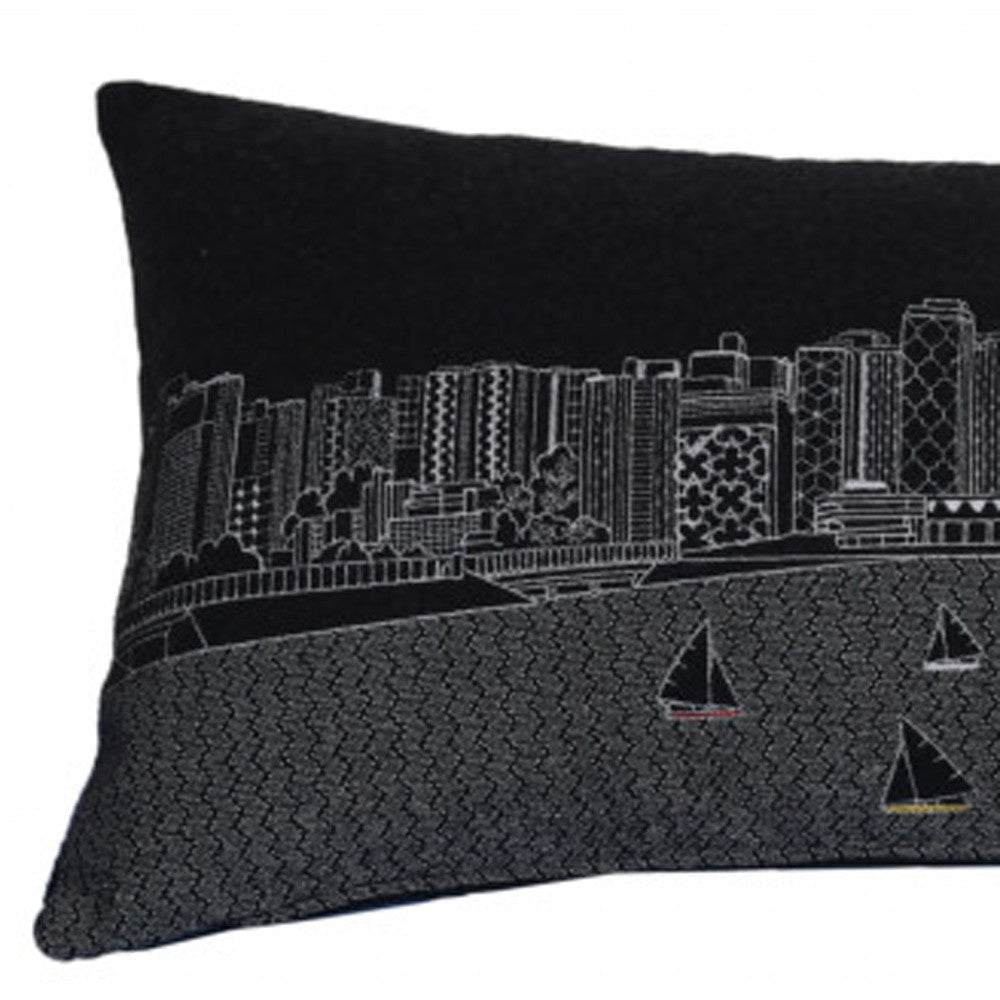 35" Black Madison Nighttime Skyline Lumbar Decorative Pillow FurniFindUSA