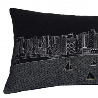 35" Black Madison Nighttime Skyline Lumbar Decorative Pillow FurniFindUSA