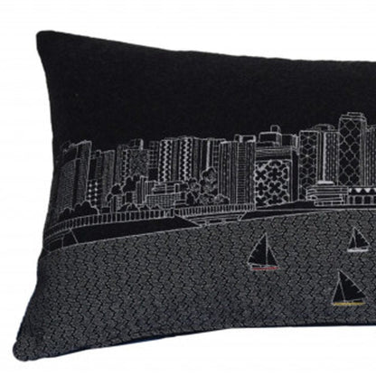 14" X 35" Dark Gray And White Madison Nighttime Skyline Lumbar Decorative Pillow HomeRoots