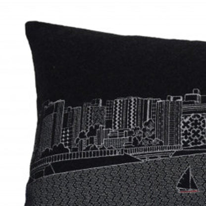 14" X 35" Dark Gray And White Madison Nighttime Skyline Lumbar Decorative Pillow HomeRoots