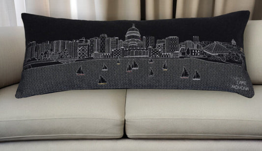 35" Black Madison Nighttime Skyline Lumbar Decorative Pillow FurniFindUSA