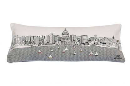 14" X 35" Dark Gray And White Madison Nighttime Skyline Lumbar Decorative Pillow HomeRoots