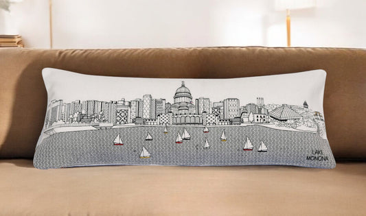 35" White Madison Daylight Skyline Lumbar Decorative Pillow FurniFindUSA