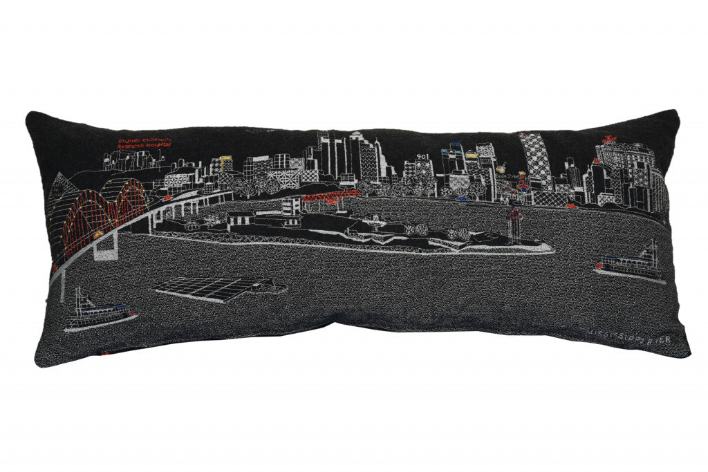 35" Black Memphis Nighttime Skyline Lumbar Decorative Pillow FurniFindUSA