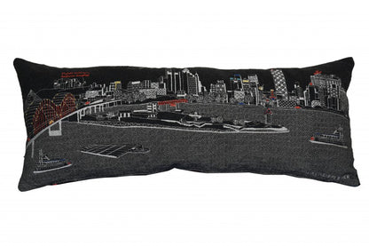 14" X 35" Dark Gray And White Memphis Nighttime Skyline Lumbar Decorative Pillow HomeRoots