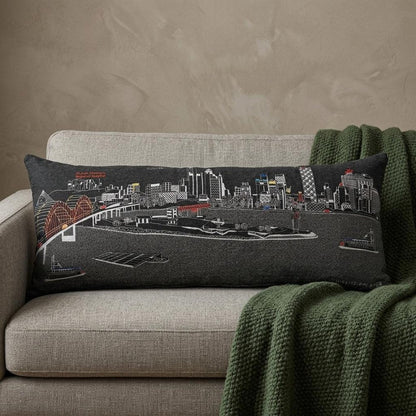 14" X 35" Dark Gray And White Memphis Nighttime Skyline Lumbar Decorative Pillow HomeRoots